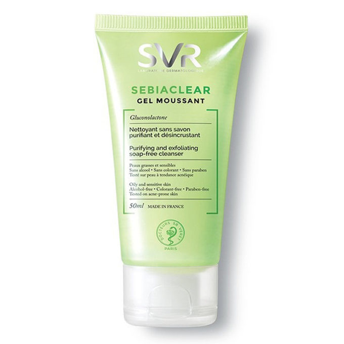 Combo 3 tuýp Gel rửa mặt làm sạch dành cho da nhờn mụn không xà phòng SVR Sebiaclear Gel 55ml + Tặng tẩy tế bào chết Sebamed 10ml