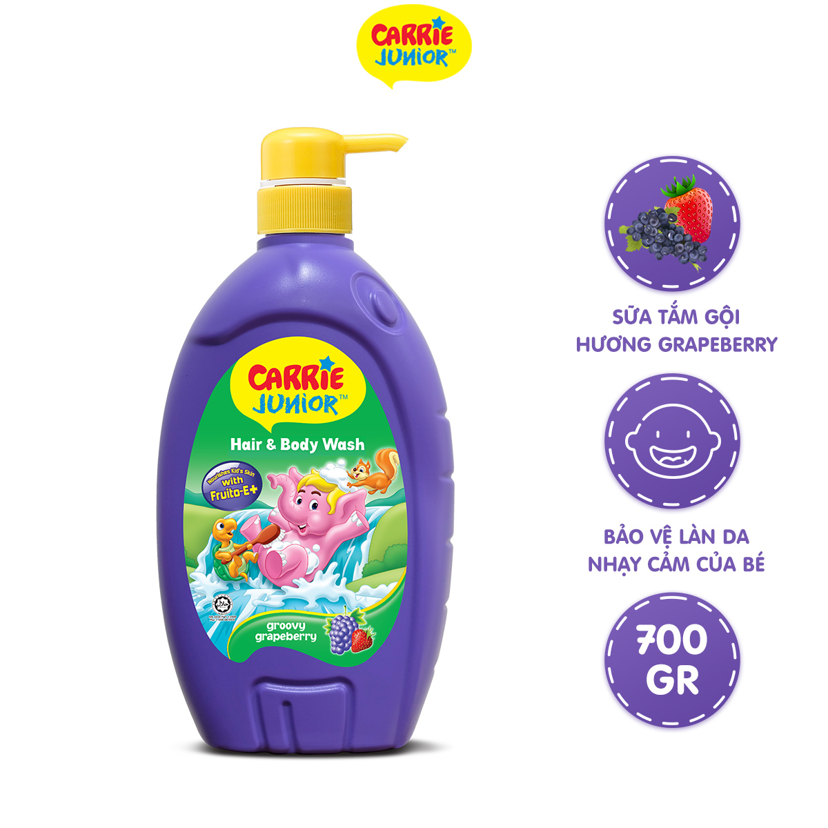 Sữa Tắm Gội cho bé Carrie Junior hương Grapeberry 700g