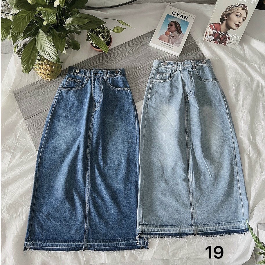 CHÂN VÁY JEAN DENIM DÀI SUÔNG TRƠN