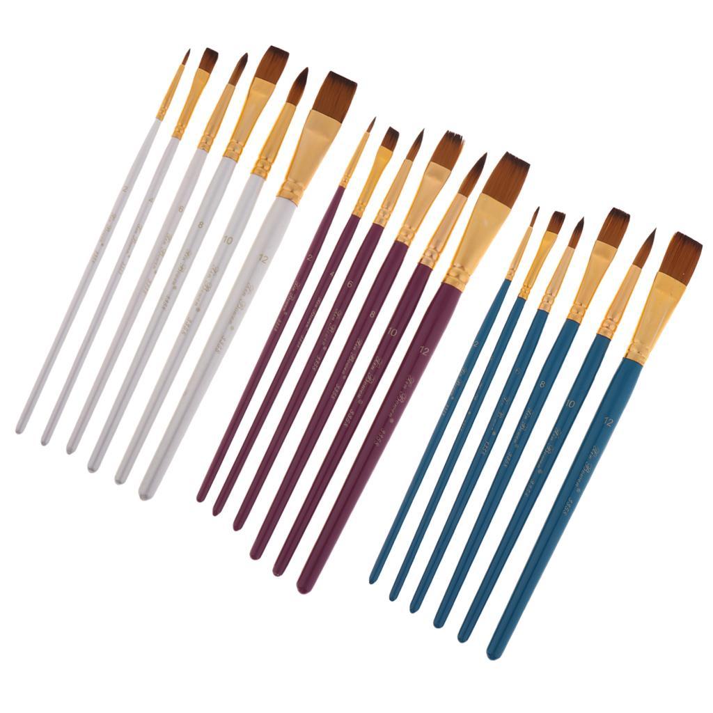 6 Pieces Wooden Flat Round Pointed Tip Nylon Hair Artist Paint Brushes for Art Painting, Acrylic Watercolor Oil, Nail Art, Miniature Painting