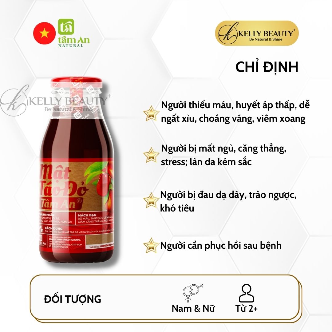 Mật Táo Đỏ Tâm An Thuần Chay - Bồi Bổ Khí Huyết, Da Tươi Trẻ Hồng Hào; Ngủ Ngon | Kelly Beauty