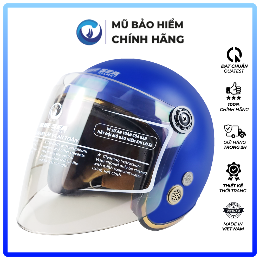 Mũ Bảo Hiểm 3/4 - Blue Sea A100K - Có Kính Chắn Gió Cao Cấp - Chính hãng