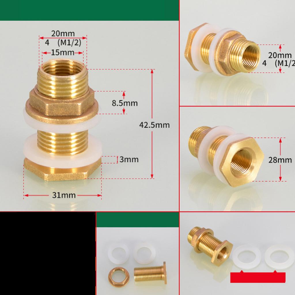 4pcs Solid Brass Water Tank Connector Garden Hose Adapter DN15