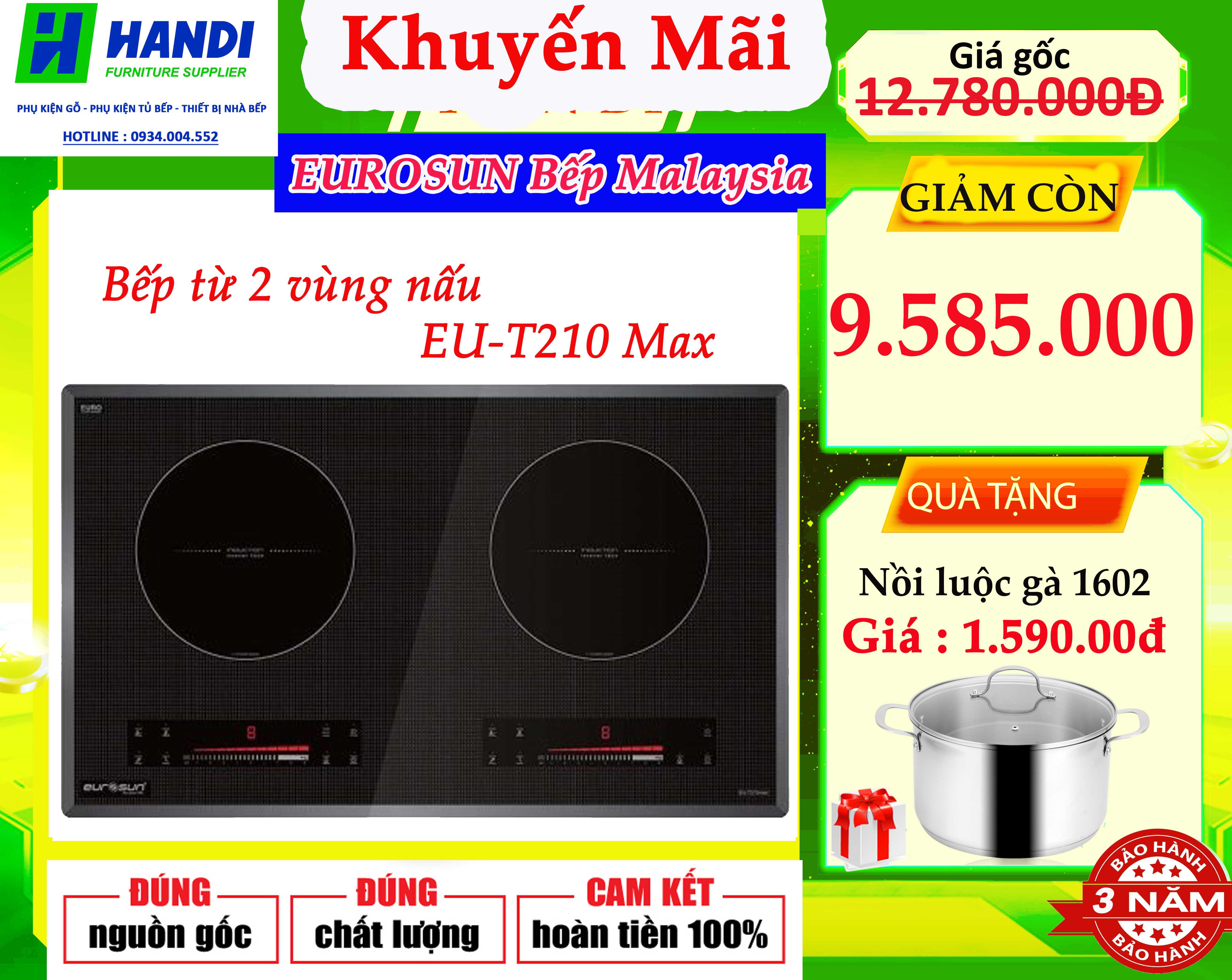 Bếp từ Eurosun EU-T210Max hàng chính hãng + Tặng Nồi luộc gà Inox 1tr590đ