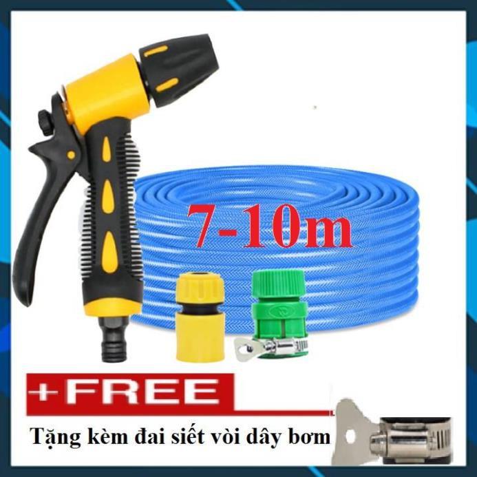 Vòi Xịt️ Bộ dây vòi xịt nước rửa xe, tưới cây , tăng áp 3 lần, loại 7m, 10m 206319 cút sập, + đai