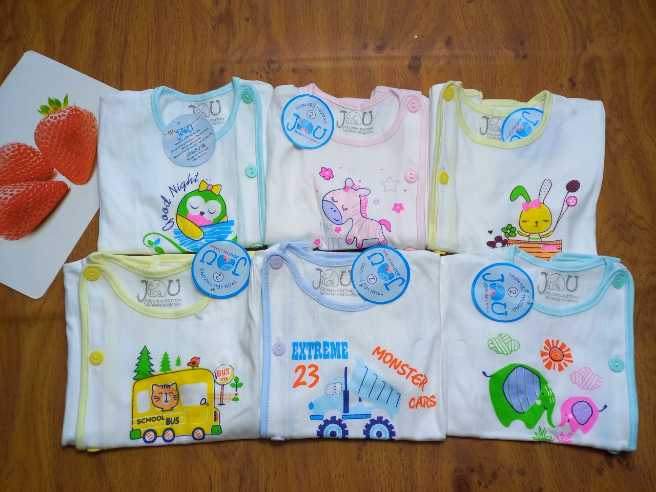 Áo sơ sinh Tay ngắn bác sĩ trắng JOU, chất vải cotton 100% cao cấp mềm, mịn, thoáng mát cho bé từ 3-10 kg