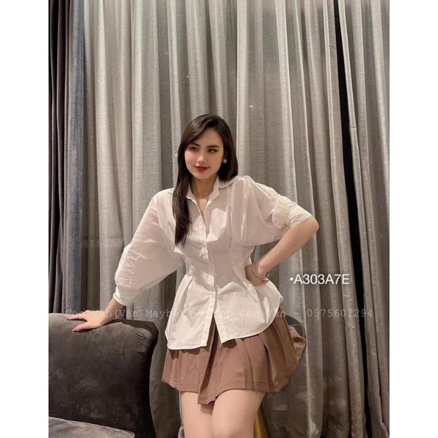 Áo sơ mi tay bồng xếp eo, áo sơ mi peplum