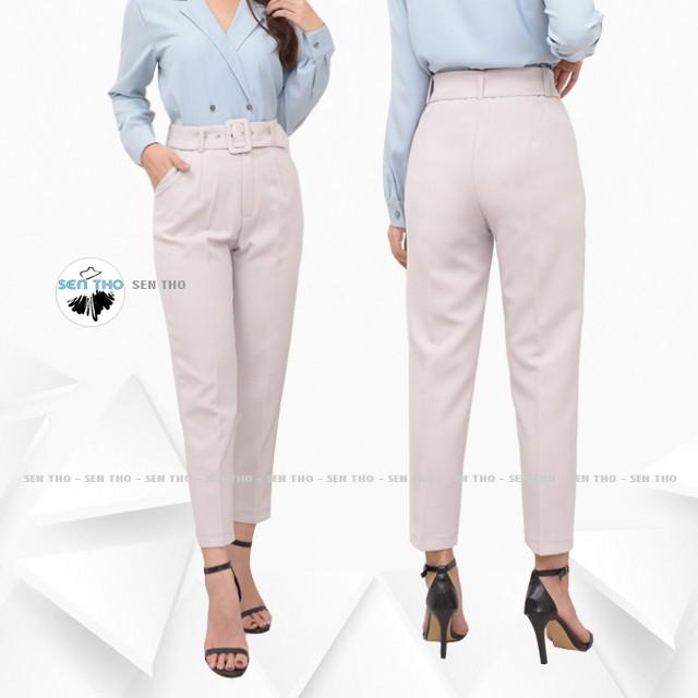 Quần Baggy Nữ Kèm Đai Dài Cạp Cao Sang Chảnh Cá Tính Vải Cao Cấp Form Dáng Công Sở