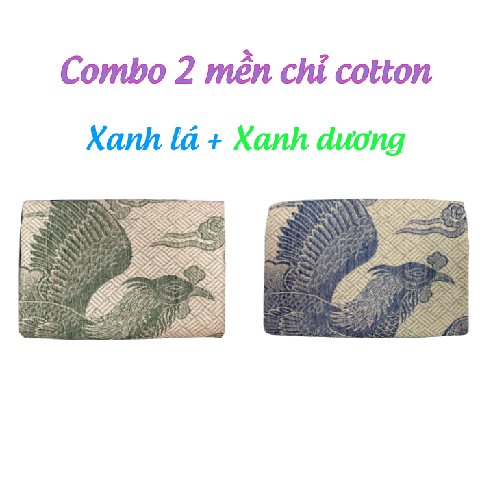 Combo Mền chỉ cotton con rồng combo 2 màu Xanh dương + Xanh lá