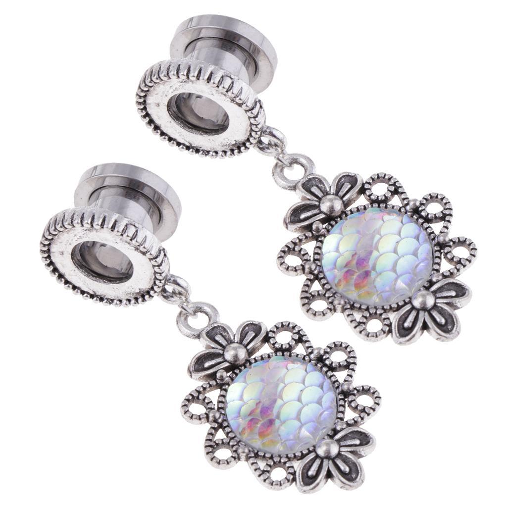 2pcs Stainless Flesh Tunnel Ear Expanders Scales Pendant Ear Accessories