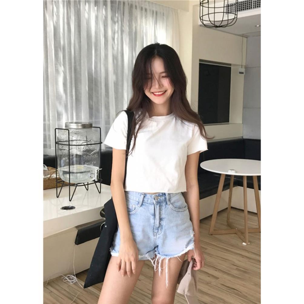 Aó croptop cộc tay thun trơn