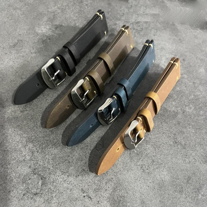 [Fullbox] Dây da đồng hồ nam nữ DA BÒ SÁP cao cấp BO-73 size 18 20 21 22 24mm - Nâu Nhạt Khóa Bạc