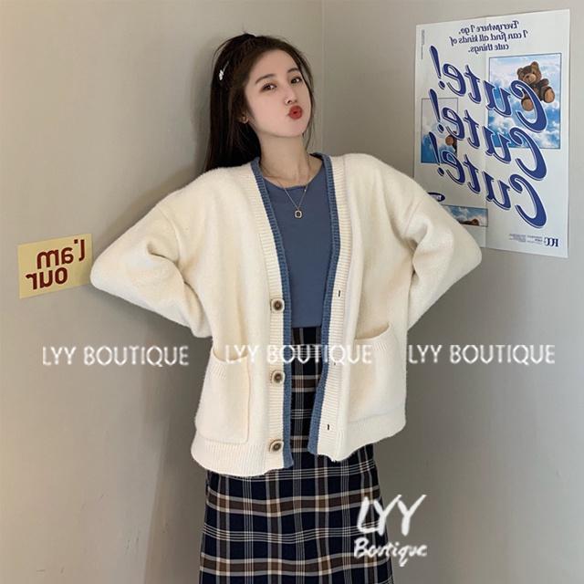 Áo cardigan nữ len lông thỏ dầy mịn trơn phối viền 2 túi trước 3 màu