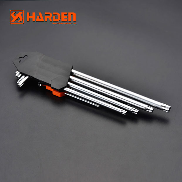 Bộ Lục Giác Đầu Sao 09 Chi Tiết HARDEN 540604 Loại Trung Bình, Hàng Chính Hãng, Được Làm Từ Chất Liệu Thép Chrome Vanadium, Độ Cứng Cao. Sản Phẩm Đựng Trong Vỉ Nhựa Tiện Lợi Và Bền Đẹp. Thông số kỹ thuật : T10, T15, T20, T25, T27, T30, T40, T45, T50 mm