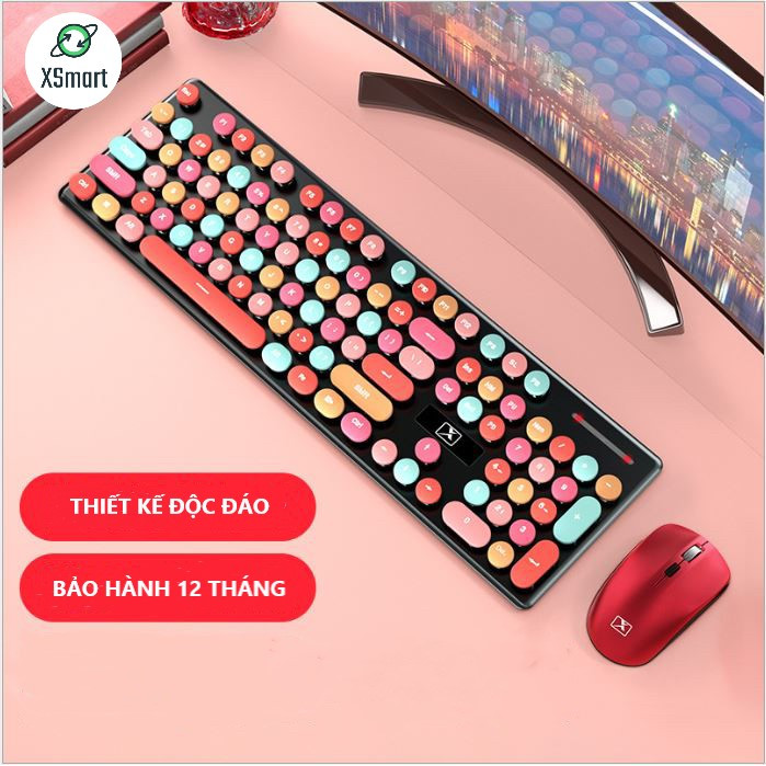 Bộ Bàn Phím Và Chuột Không Dây XSmart N620 Candy Hồng Nhiều Màu Sắc, Dùng Cho Máy Tính, Laptop, PC - Hàng Chính Hãng