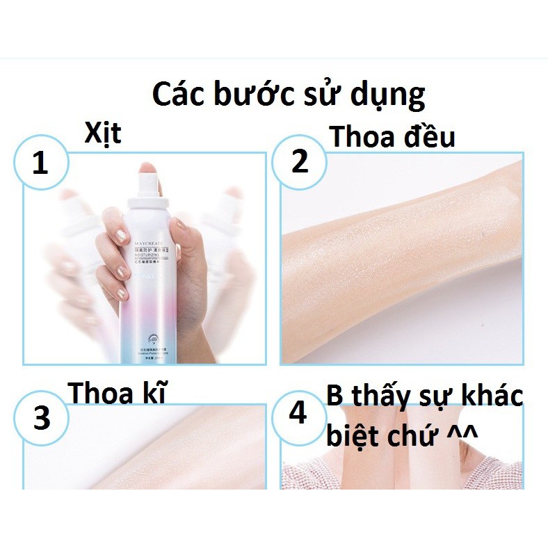 Kem Xịt Chống Nắng Dưỡng Trắng Da, Che Khuyết Điểm Maycreate Moisturizing Spray 150ml(Tặng bịch bông lameila)