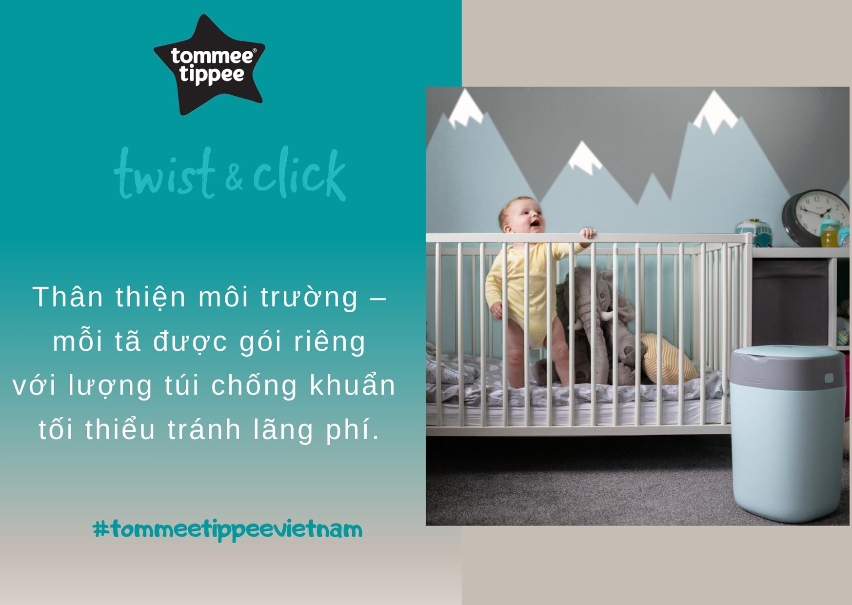 Thùng xử lý tã cho bé Tommee Tippee - Twist &amp; Click - Xanh dương