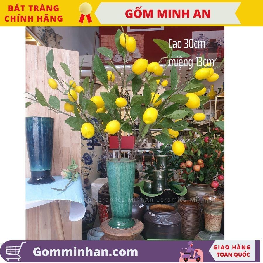 Bình Hoa Lọ Hoa Màu Xanh Dáng Cao Miệng Rộng Men Hỏa Biến Xanh Ngọc- Gốm Sứ Bát Tràng- Gốm Minh An