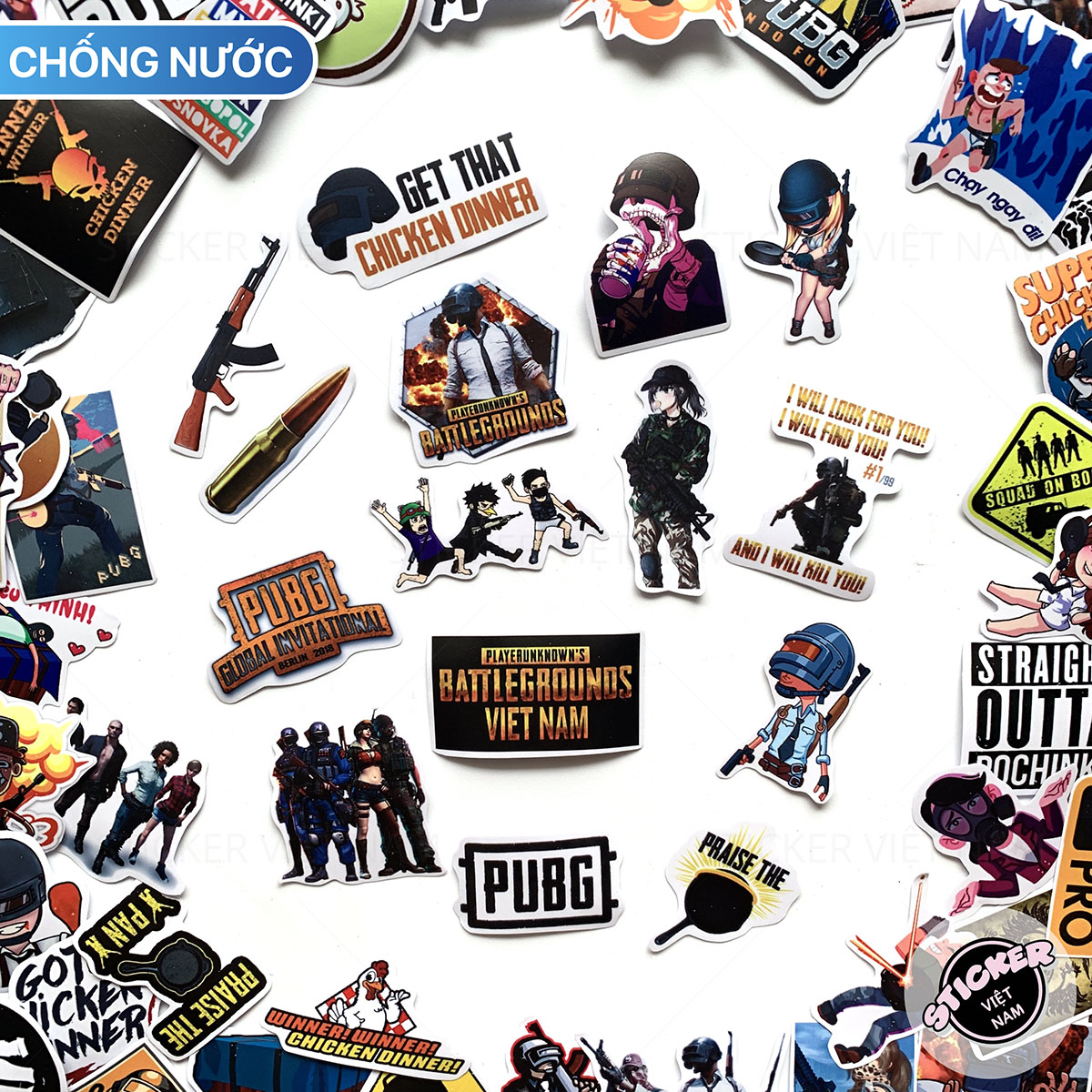 Sticker PubG - Player Unknown's Battlegrounds Mobile - Chất Liệu PVC Chất Lượng Cao Chống Nước - Kích Thước 4-8cm