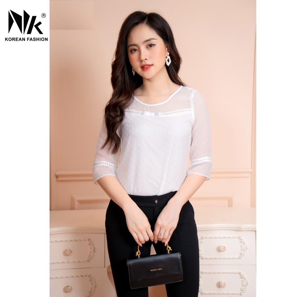 Áo Sơ Mi Nữ Công Sở NK FASHION Tay Lỡ, Voan Nổi, Vải Phối Ren Cao Cấp Hàn, Mềm Mịn Mát NKFSM2103019