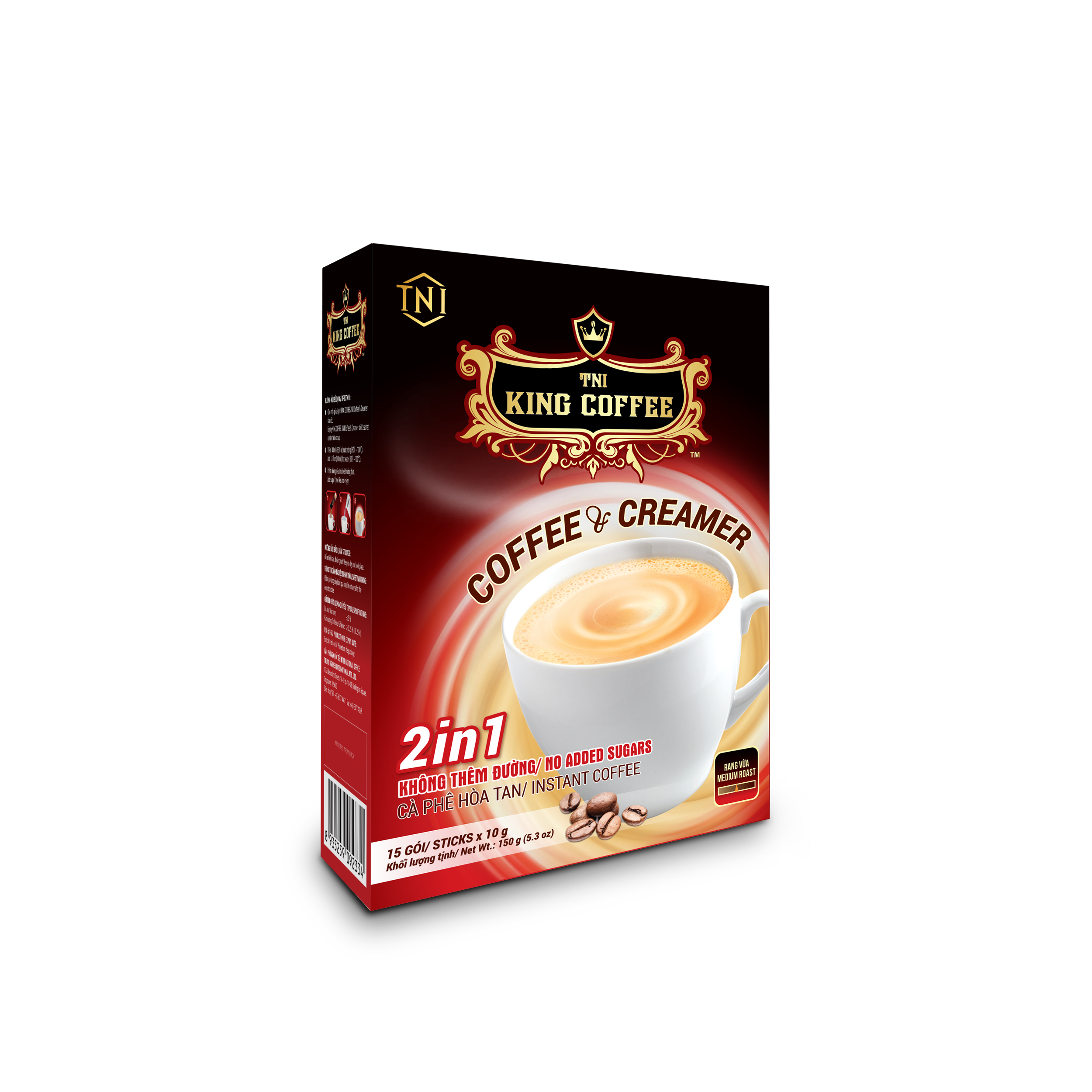 Cà Phê và Bột Kem Không Sữa 2IN1 KING COFFEE - Hộp 15 gói x 10g