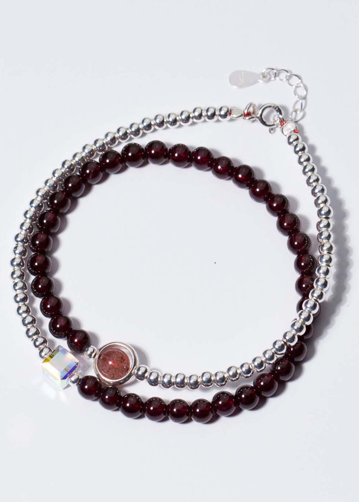 Vòng 2 line đá Garnet phối pha lê trắng mệnh hỏa, thổ - Ngọc Quý Gemstones