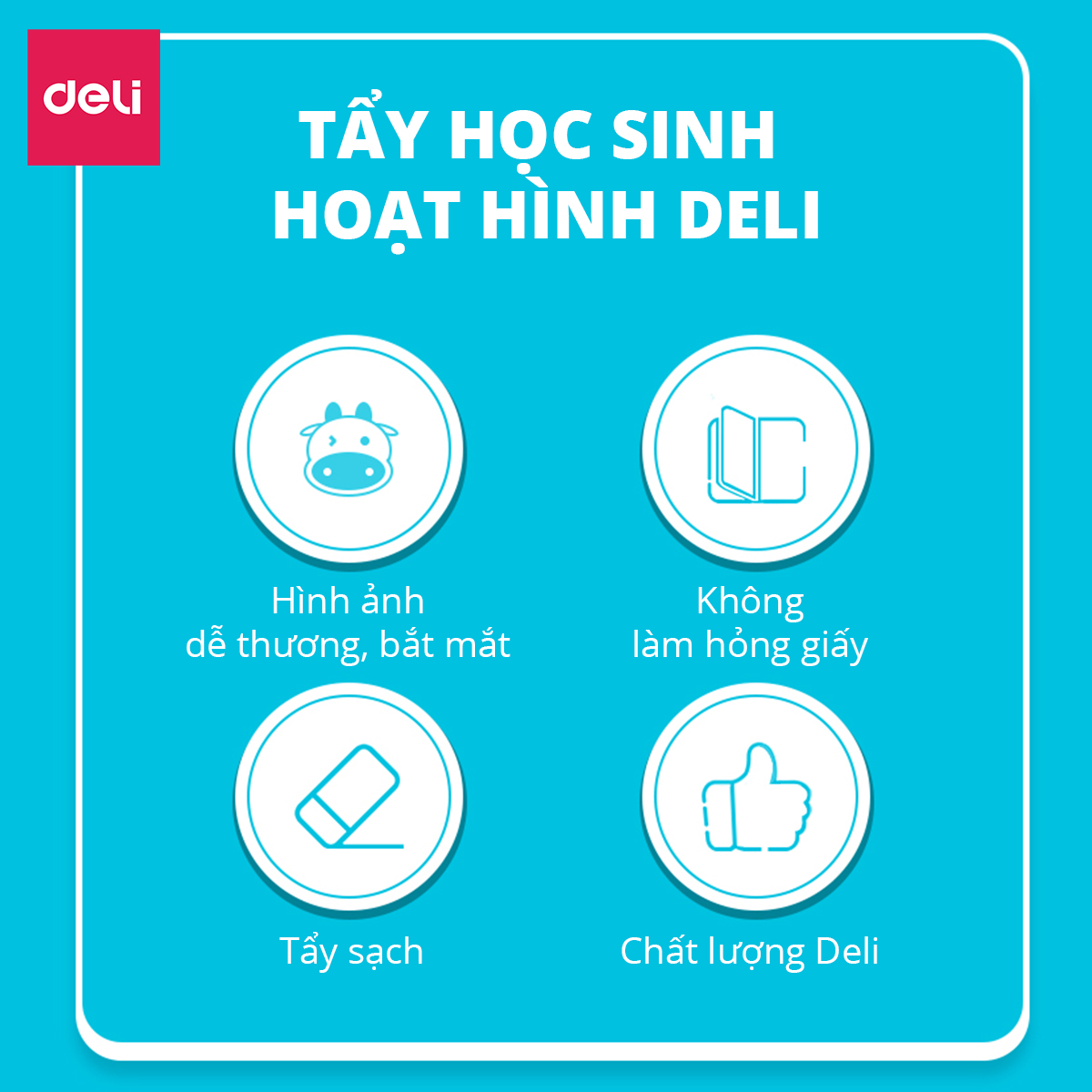 Tẩy học sinh hình động vật đáng yêu Deli - 1 viên - 71054 / 71055