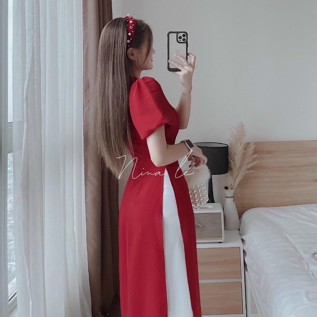 FREE SHIP sét áo dài cách tân kèm quần ống rộng rất đẹp phù hợp du xuân KIM GIA DS