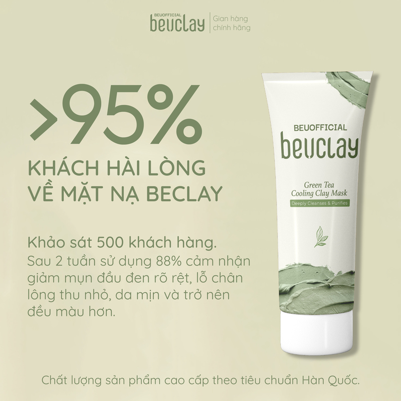 Mặt nạ bùn đất sét BEUCLAY trà xanh sáng da, se khít lỗ chân lông, kiểm soát dầu, ngăn ngừa mụn cám mụn đầu đen