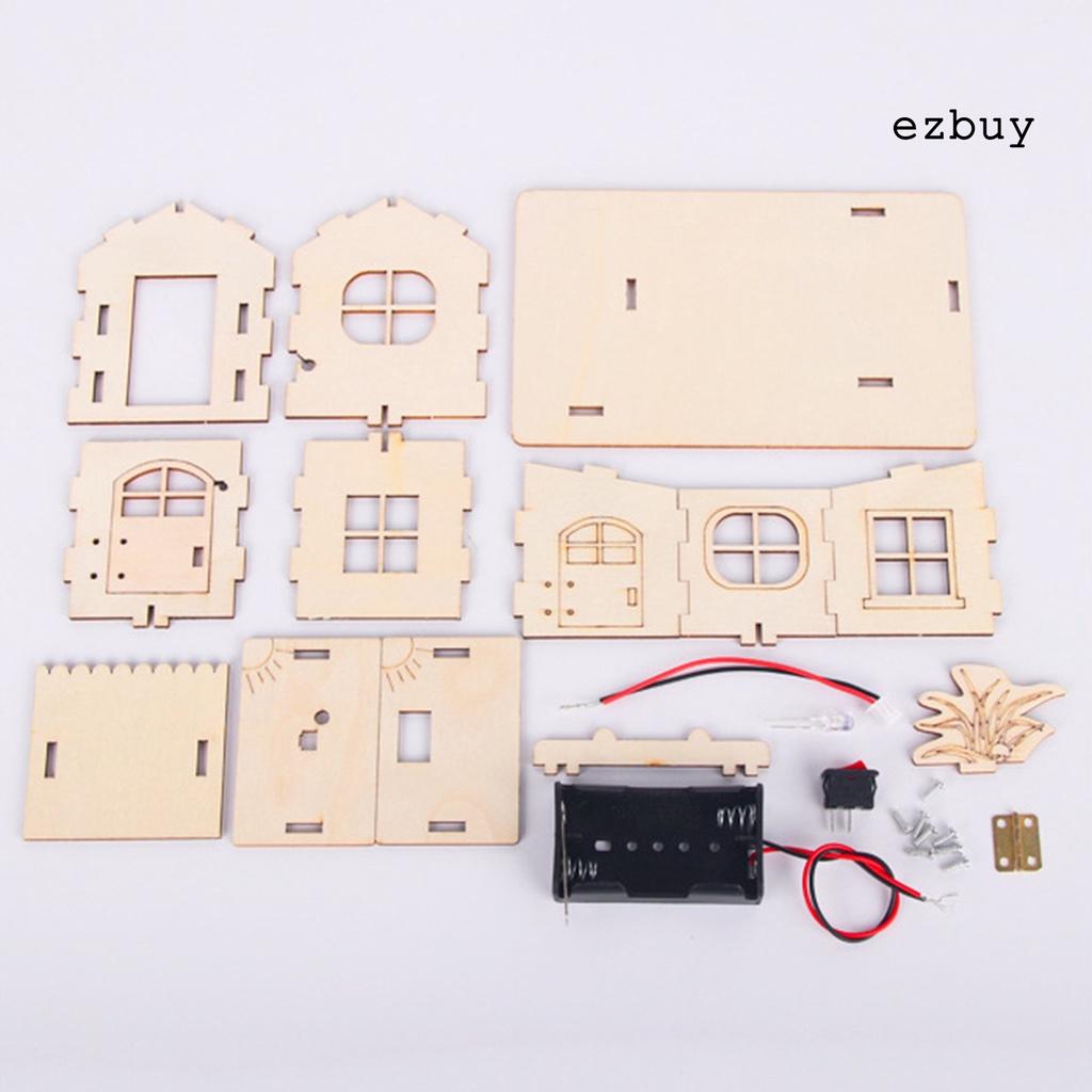 EY-Wooden Puzzle Educational Luminous Handcraft Solar House Model Puzzle Toy for Children