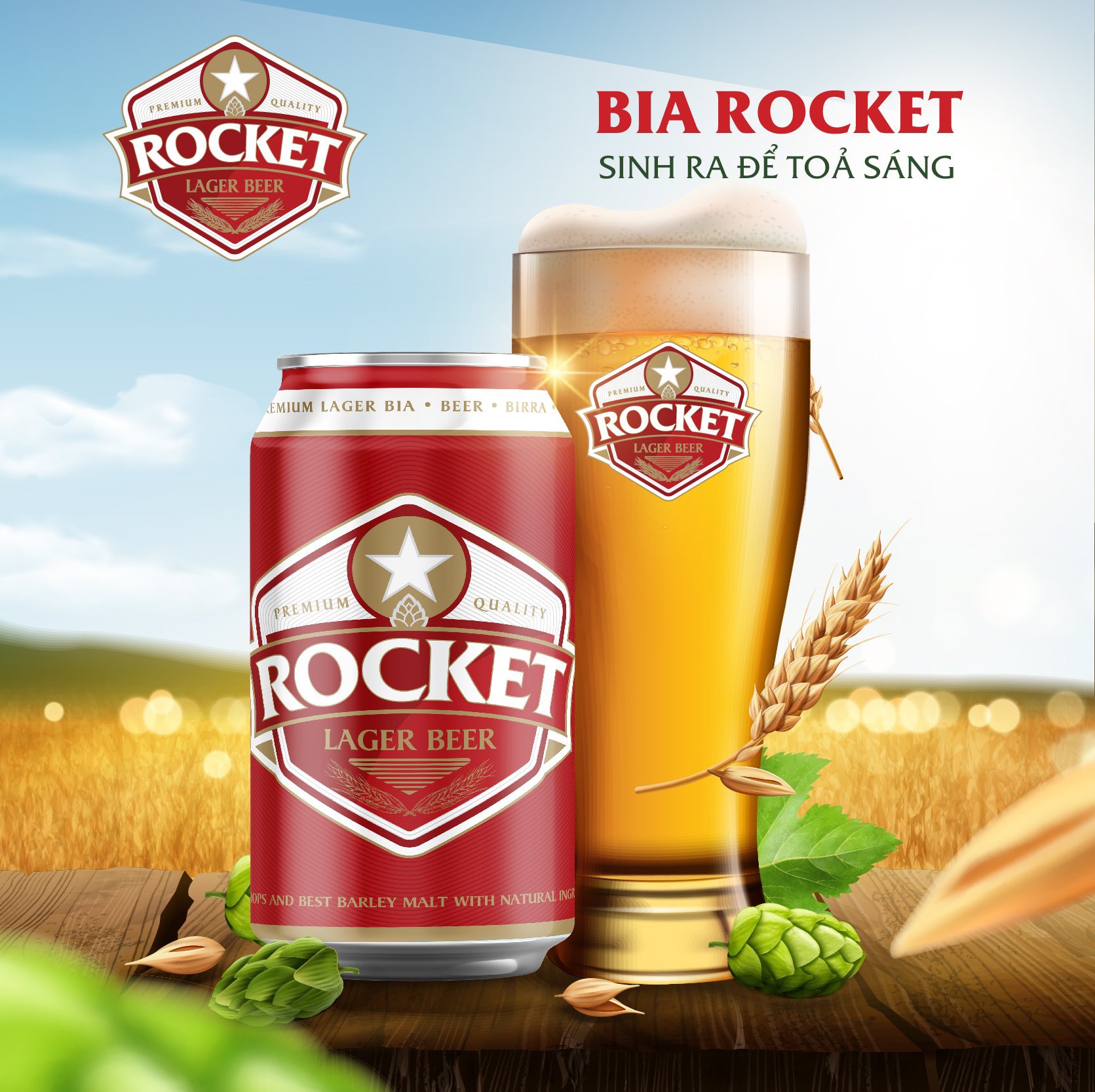 Bia Rocket đỏ 24 lon 330 ml/ thùng 4.5%vol