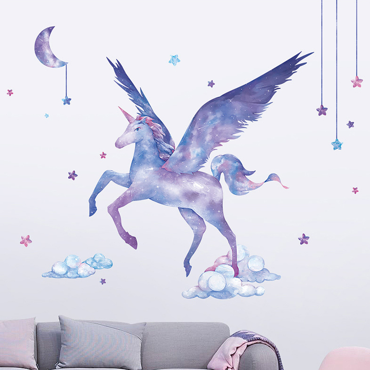 Decal trang trí chất liệu PVC loại 1 dày dặn, sắc nét, trang trí phòng cho bé, lớp mần non- Ngựa thần- mã sp QR9505