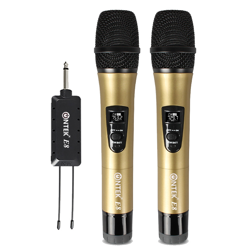 Bộ Micro không dây ONTEK-E8 Karaoke Cao cấp, Chuyên cho Loa kéo, Amply - Hàng nhập khẩu