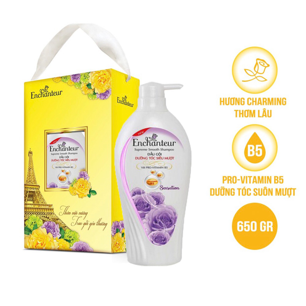 [Hộp quà] Dầu gội nước hoa Enchanteur Sensation dưỡng tóc siêu mượt 650gr