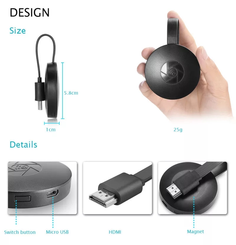 Thiết bị Stream không dây Chromecast  Mirascreen G2 ( hàng nhập khẩu )