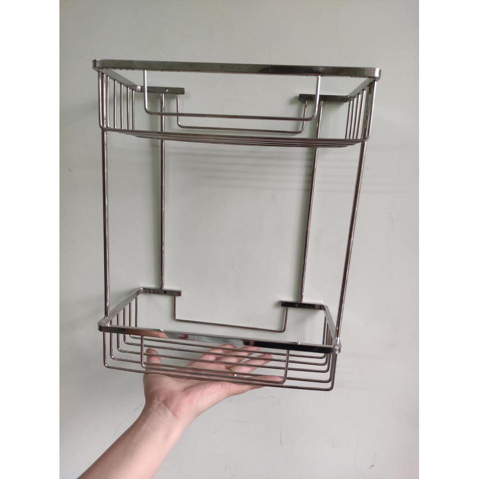 Kệ thẳng để đồ nhà tắm inox 2 tầng sus304 kết hợp nan vuông và nan tròn