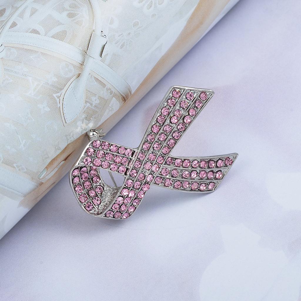 Luxury Fashion Pink Crystal Bow Ribbon Brooch Pin Women/Men Corsage Jewelry