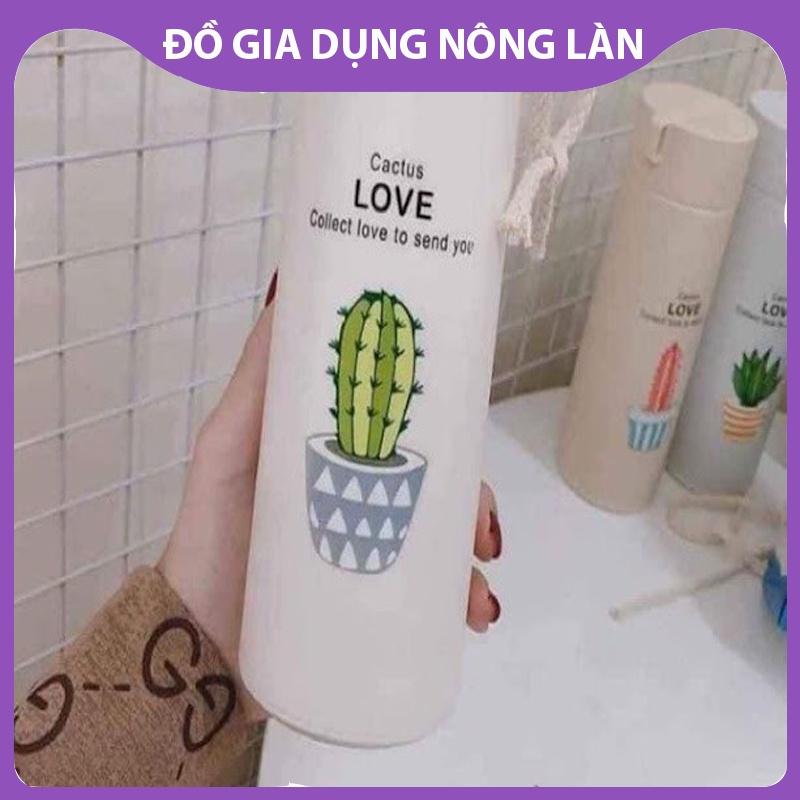 Bình đựng nước lõi thủy tinh họa tiết xương rồng dễ thương dung tích 400ml - Bình giữ nhiệt họa tiết xương rồng NL Shop