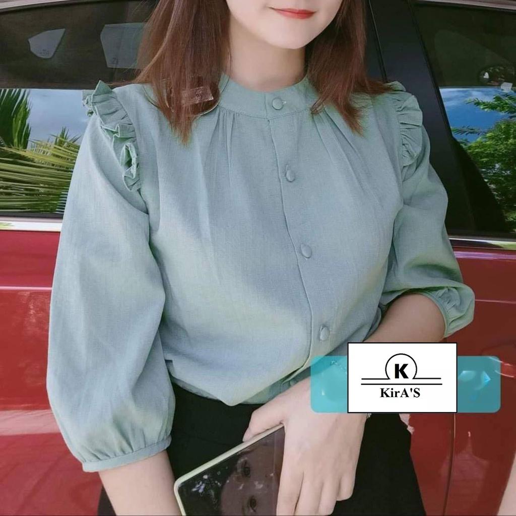 ÁO SƠ MI CỔ TRÒN BÈO VAI TAY LỬNG AM40