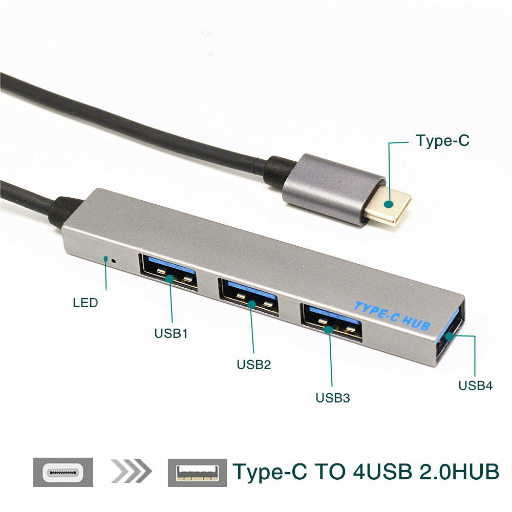 Cáp chuyển Type C ra 4 cổng USB - HUB USB Type c to 4 Port USB