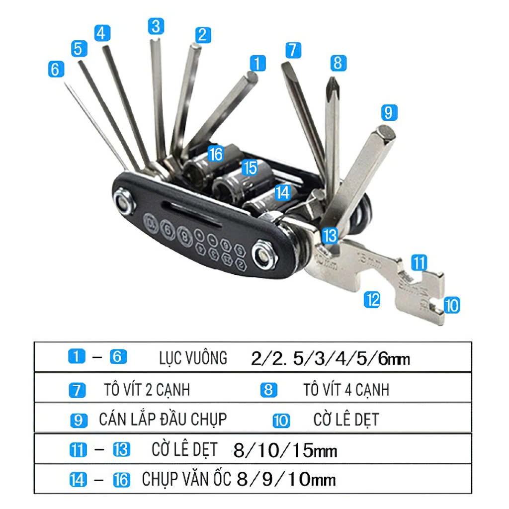 Bộ Lục Giác Cao Cấp - Kiểu Dáng Nhỏ Gọn Giúp Người Dùng Cầm Nắm, Thao Tác Dễ Dàng 16 Chi Tiết Dùng Lắp Giáp, Sửa Chữa Xe Đạp