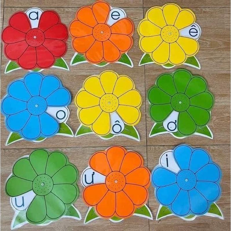 học liệu Vòng xoay hoa học chữ cái tiếng Việt. bông hoa xoay gồm 12 cánh - tương đương 12 nguyên âm