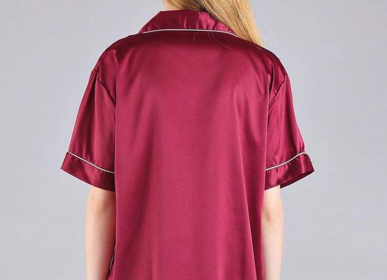 ĐỒ BỘ PIJAMA LỤA CAO CẤP QUẦN NGẮN ÁO TAY NGẮN MÀU ĐỎ ĐÔ ĐỦ SIZE