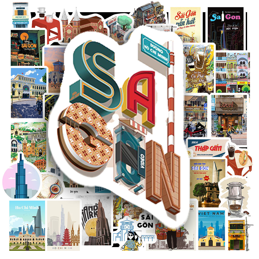 Set 50 Sticker HÌNH SÀI GÒN DỄ THƯƠNG | Trang Trí Xe - Laptop - Nón Bảo Hiểm | MS: 000400