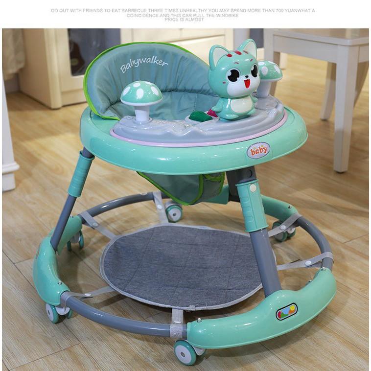 Xe tròn tập đi cho bé BABY hình mèo cho bé chỉnh cao thấp, có nhạc