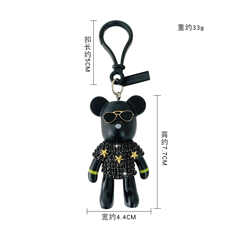 Móc Khóa Gấu Bearkrick Đính Đá Cool Ngầu / Móc Khóa Ô Tô Cao Cấp Màu Đen
