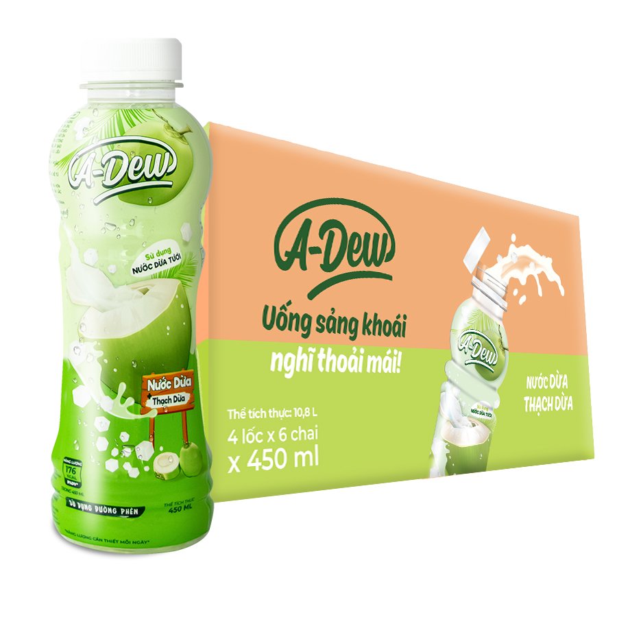 Nước Dừa Thạch Dừa A-Dew Chai 450ml - Thùng 24 Chai