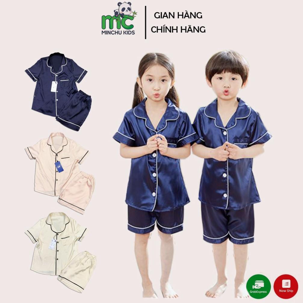 Đồ Ngủ Pijama Lụa Trẻ Em MinChu Cho Bé Trai Bé Gái Mặc Ở Nhà Từ 12 - 34kg - Quần Áo Ngủ Mùa Hè Cho Bé