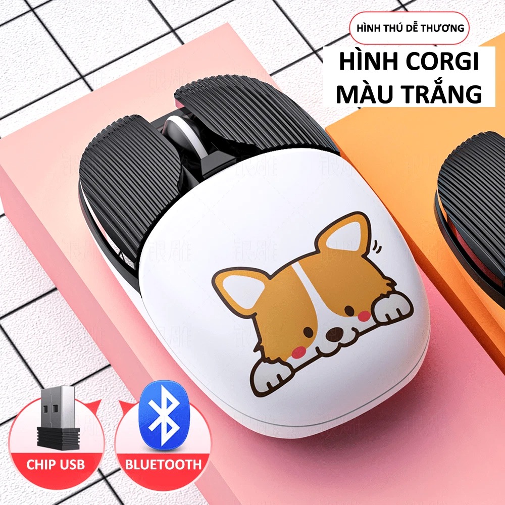 Chuột không dây A10 thiết kế nhỏ gọn in hình thú cưng dễ thương kết nối bằng Bluetooth và chip USB tiện lợi