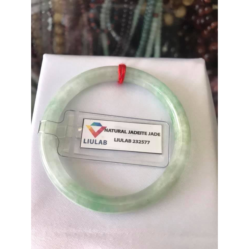 Vòng A SỊN 46mm Kèm Giấy Kiểm định LIULAB 232577 Chất liệu đá cẩm thạch tự nhiên màu Xanh Lý Vân Trắng Nhẹ Nữ tay nhỏ 30kg - 45kg đeo đẹp ạ